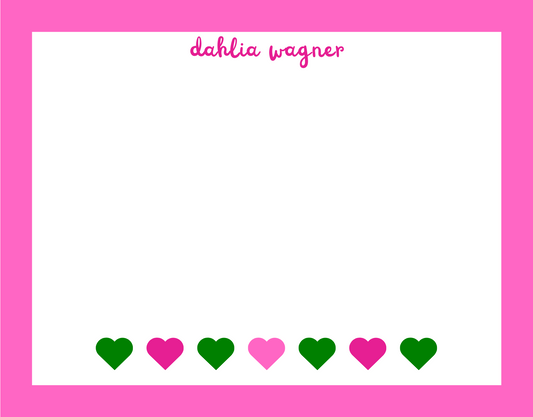 Mimi Paper Flat Note Personalized - Pink Green Hearts