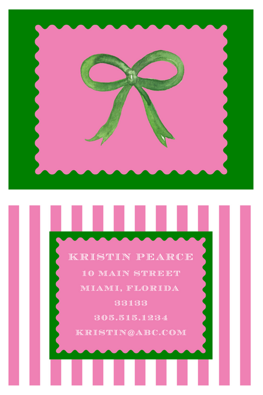 Bag Tag - Green Bow Pink Stripe