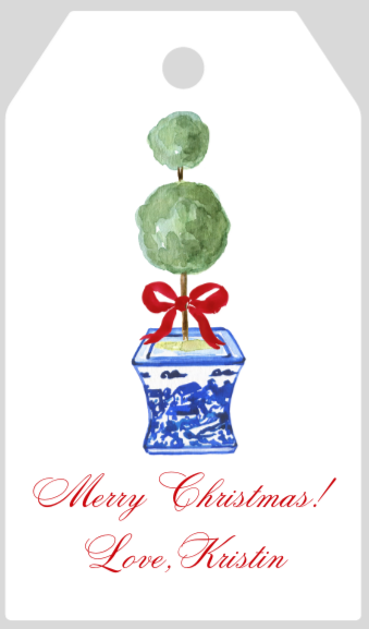 Mimi Paper Holiday Large Gift Tag Personalized - Festive Chinoiserie Topiary